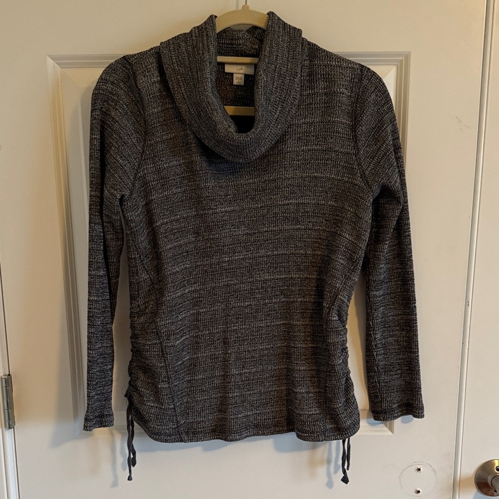 J.Jill Gray Cowl Neck Sweater Knit Pullover with Side Ties Side Small Petite